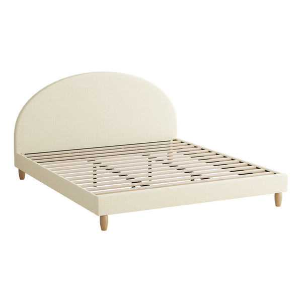  Bed Frame King Size Arched Bedhead Beige Fabric