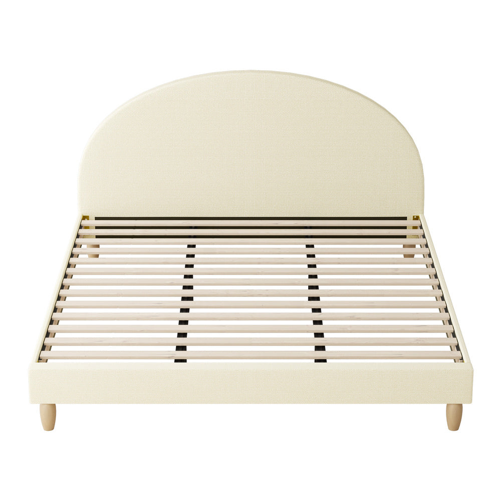 Bed Frame King Size Arched Bedhead Beige Fabric