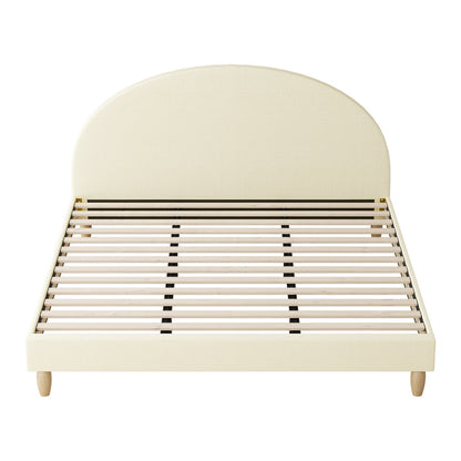 Bed Frame King Size Arched Bedhead Beige Fabric