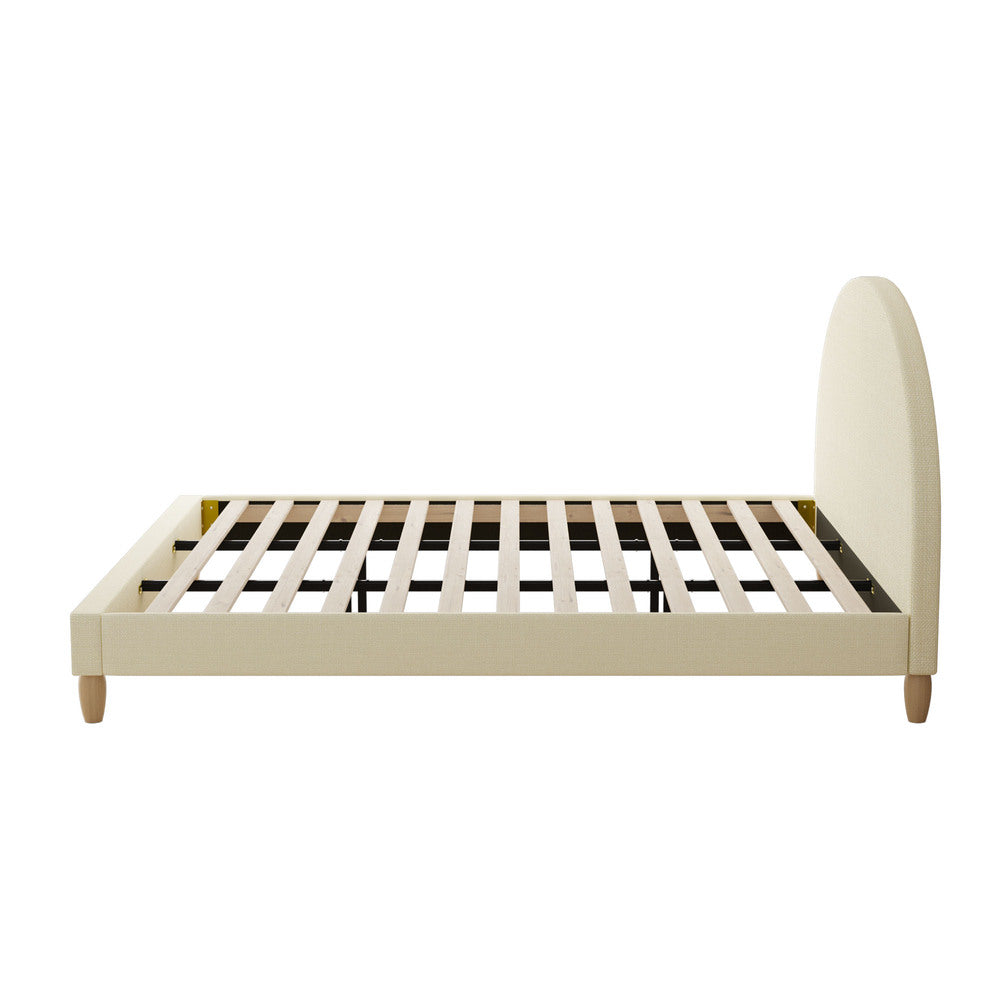 Bed Frame King Size Arched Bedhead Beige Fabric