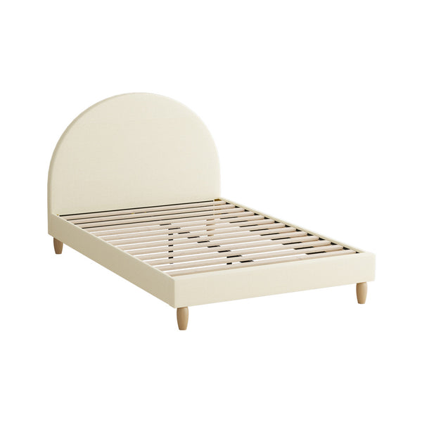  Bed Frame King Single Arched Bedhead Beige Fabric