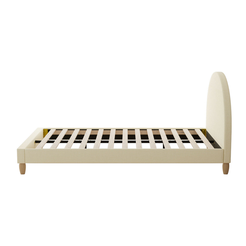 Bed Frame King Single Arched Bedhead Beige Fabric