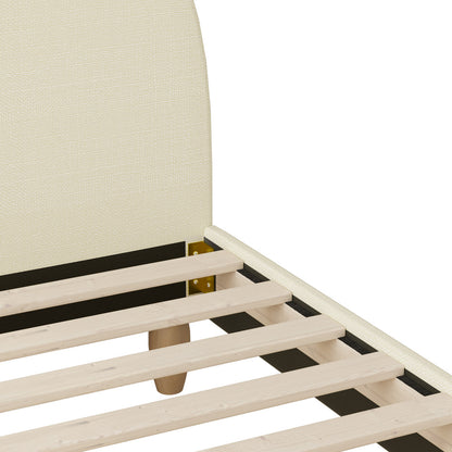 Bed Frame King Single Arched Bedhead Beige Fabric