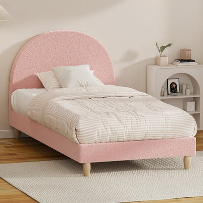Double/King Single/Single Bed Frame With Arched Bedhead Pink Boucle Upholstered Platform