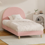 Double/King Single/Single Bed Frame With Arched Bedhead Pink Boucle Upholstered Platform