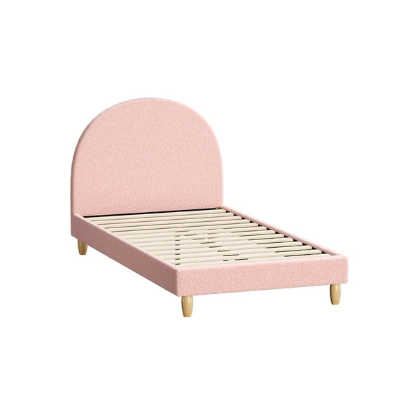  Double/King Single/Single Bed Frame With Arched Bedhead Pink Boucle Upholstered Platform
