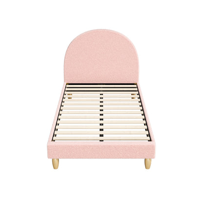 Double/King Single/Single Bed Frame With Arched Bedhead Pink Boucle Upholstered Platform