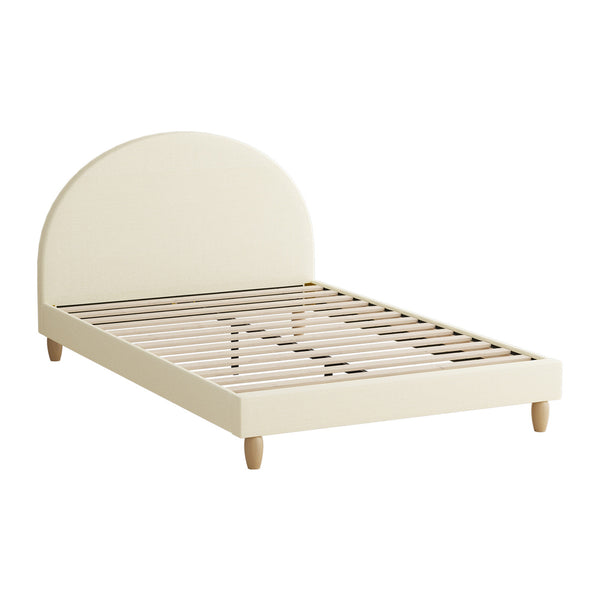  Bed Frame Queen Size Arched Bedhead Beige Fabric