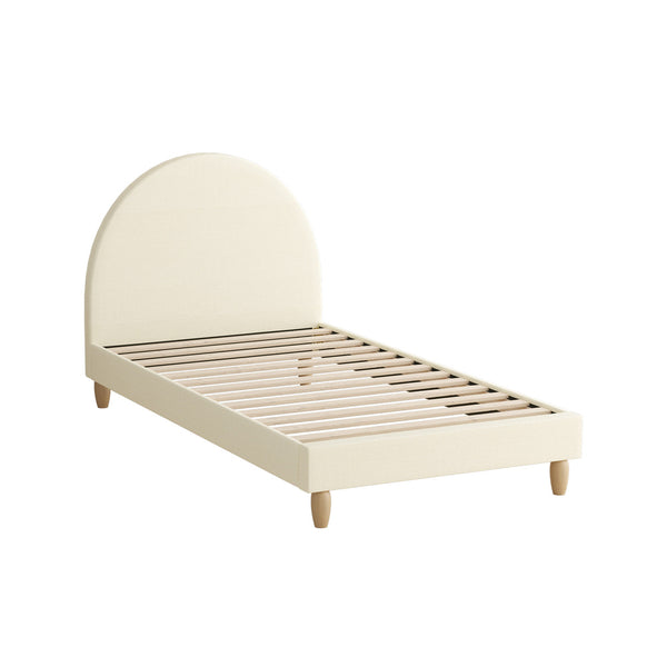  Bed Frame Single Size Arched Bedhead Beige Fabric