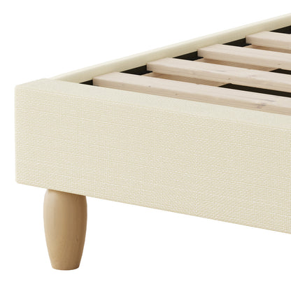 Bed Frame Single Size Arched Bedhead Beige Fabric