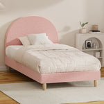 Double/King Single/Single Bed Frame With Arched Bedhead Pink Boucle Upholstered Platform