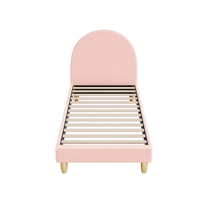 Double/King Single/Single Bed Frame With Arched Bedhead Pink Boucle Upholstered Platform