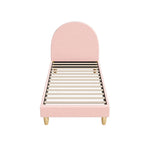 Double/King Single/Single Bed Frame With Arched Bedhead Pink Boucle Upholstered Platform