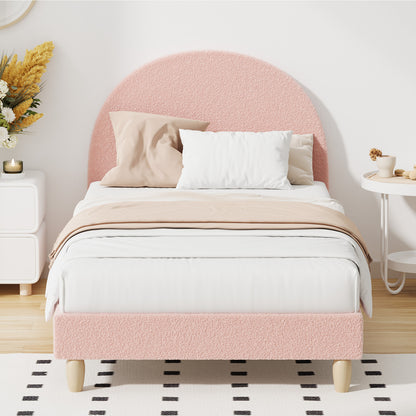 Double/King Single/Single Bed Frame With Arched Bedhead Pink Boucle Upholstered Platform