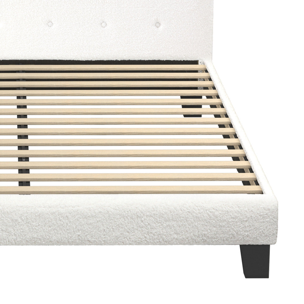 Bed Frame Double Size White Boucle