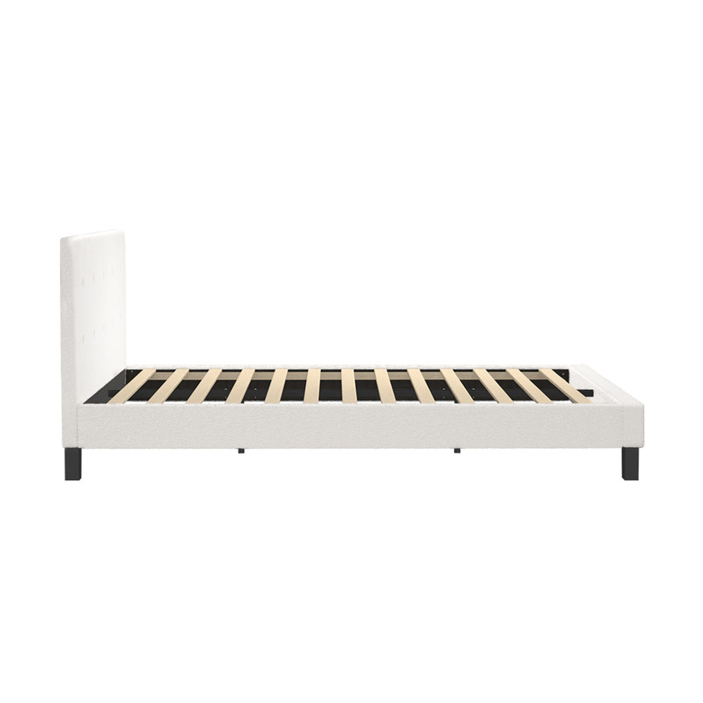 Bed Frame Double Size White Boucle