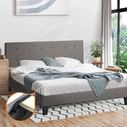 Bed Frame King Size Wooden Fabric Grey