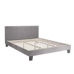 Bed Frame King Size Wooden Fabric Grey