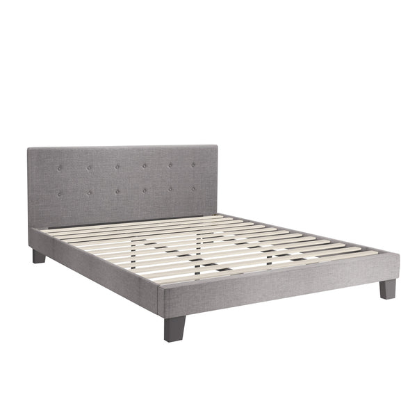  Bed Frame King Size Wooden Fabric Grey