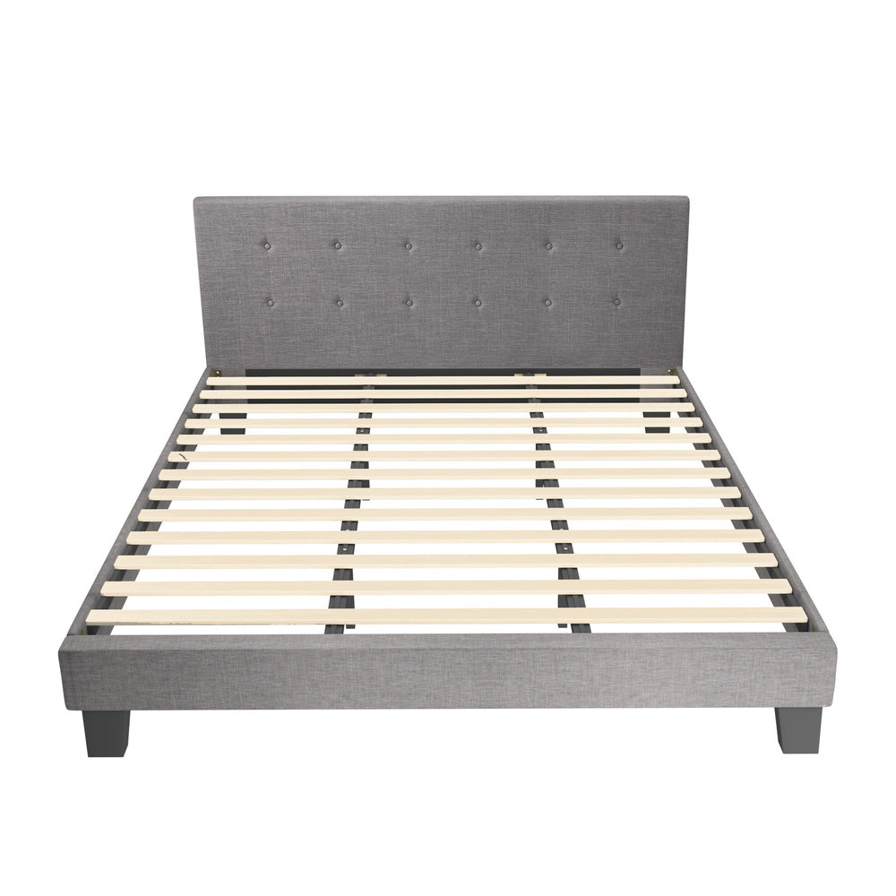 Bed Frame King Size Wooden Fabric Grey