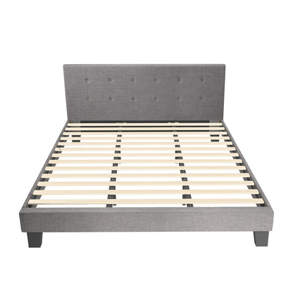 Bed Frame King Size Wooden Fabric Grey