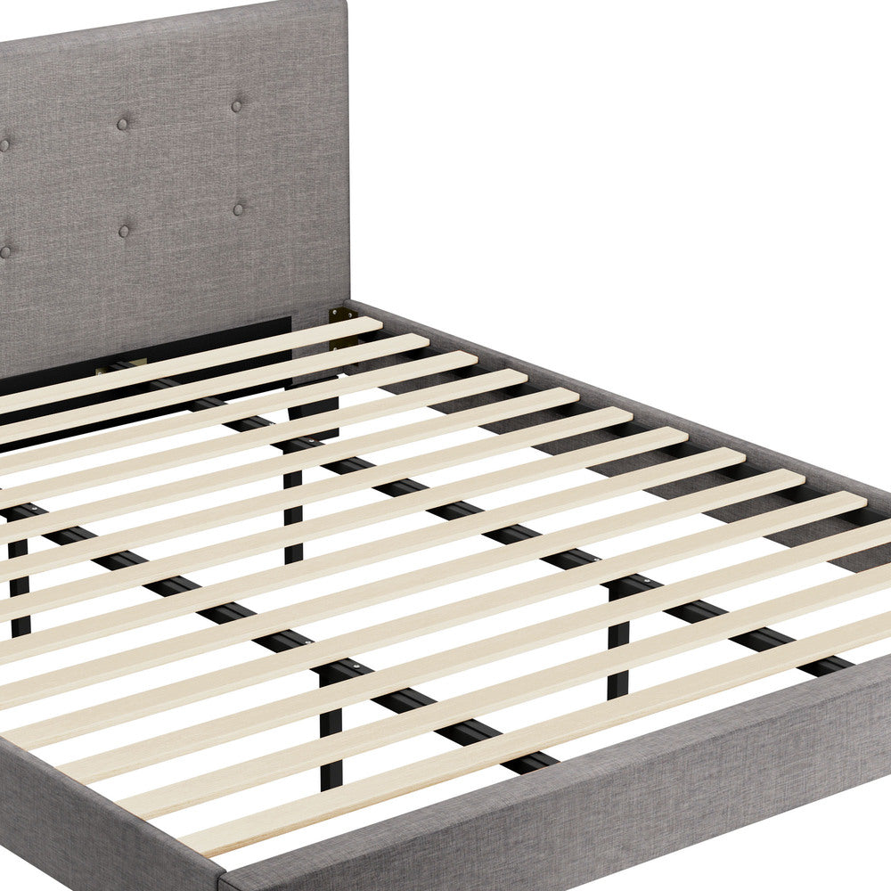 Bed Frame King Size Wooden Fabric Grey