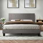 Bed Frame King Size Wooden Fabric Grey