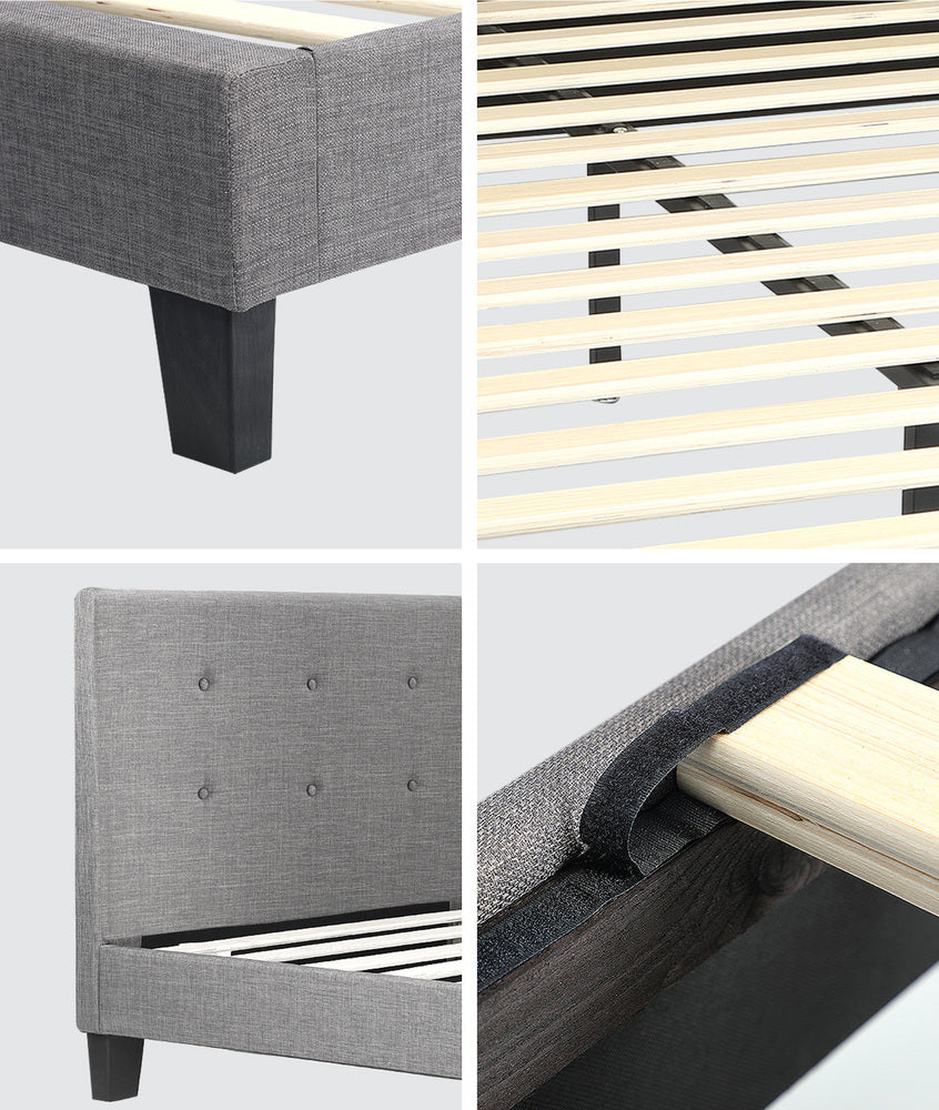 Bed Frame King Size Wooden Fabric Grey