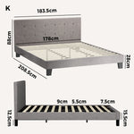 Bed Frame King Size Wooden Fabric Grey