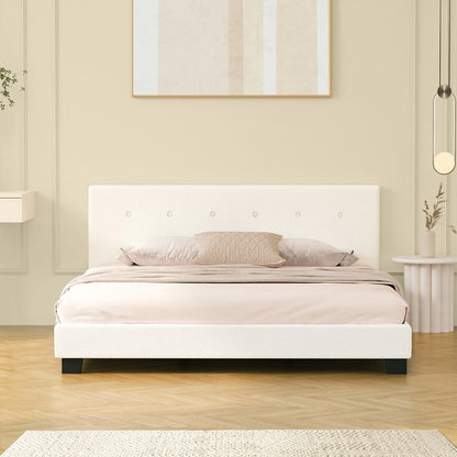 Bed Frame King Size White Boucle