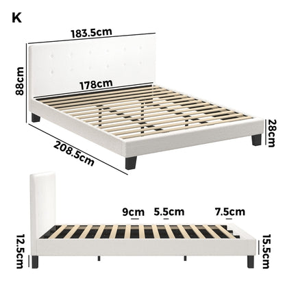 Bed Frame King Size White Boucle