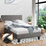 Bed Frame King Single Wooden Fabric Grey