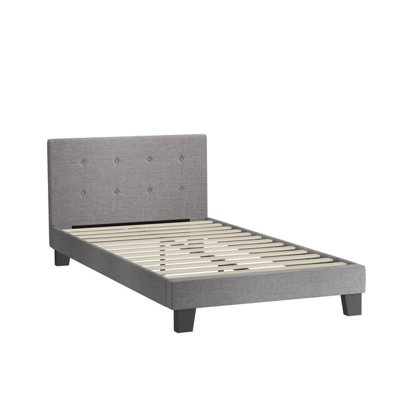  Bed Frame King Single Wooden Fabric Grey