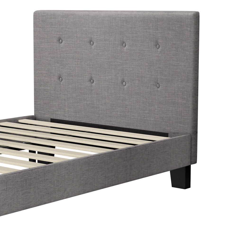 Bed Frame King Single Wooden Fabric Grey
