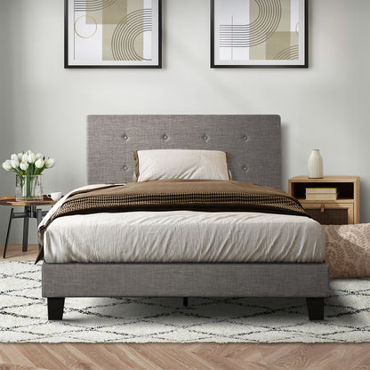 Bed Frame King Single Wooden Fabric Grey