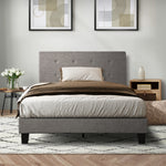 Bed Frame King Single Wooden Fabric Grey