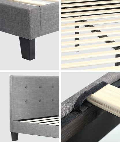 Bed Frame King Single Wooden Fabric Grey
