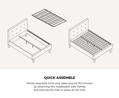Bed Frame King Single Wooden Fabric Grey