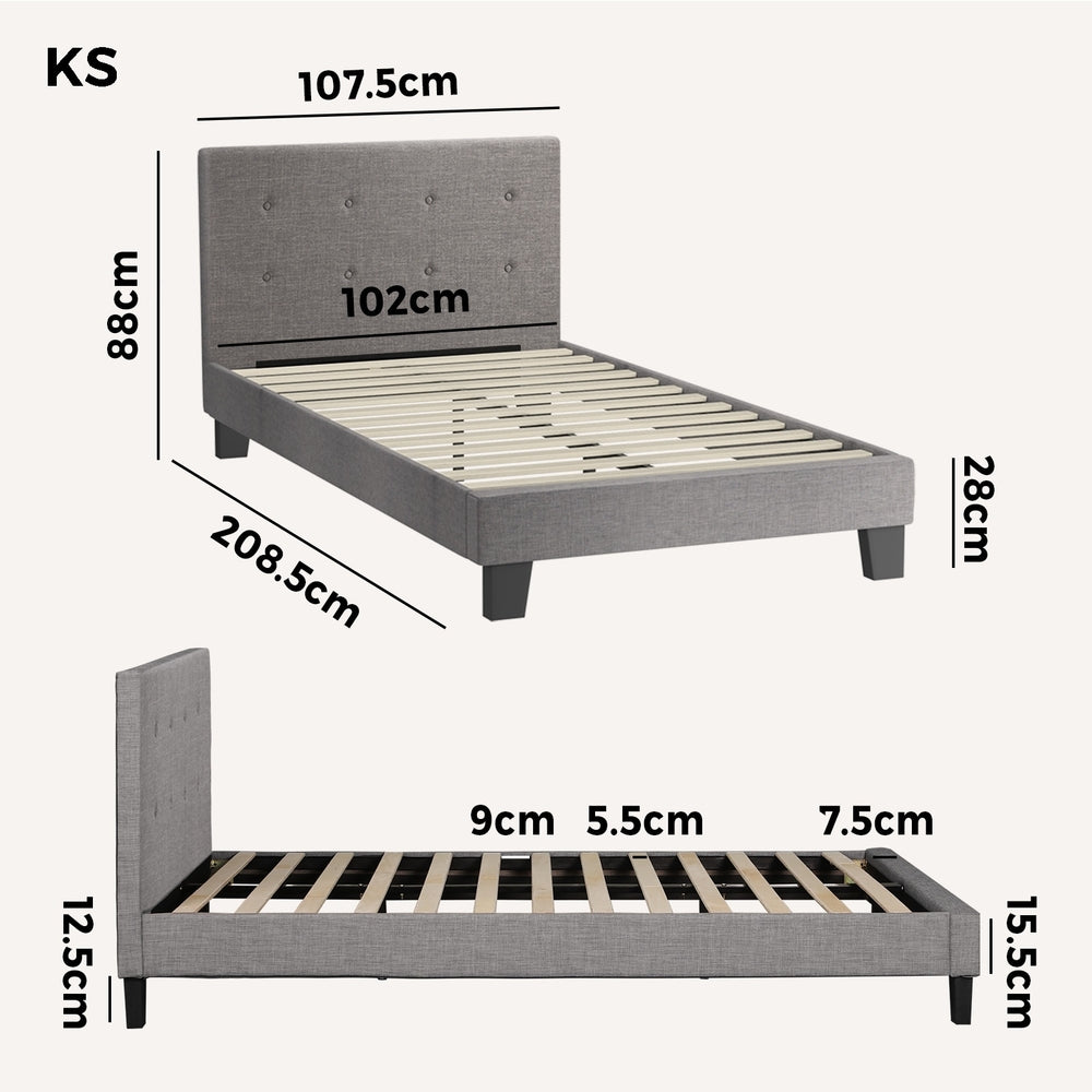 Bed Frame King Single Wooden Fabric Grey