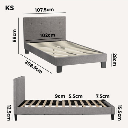 Bed Frame King Single Wooden Fabric Grey