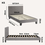 Bed Frame King Single Wooden Fabric Grey