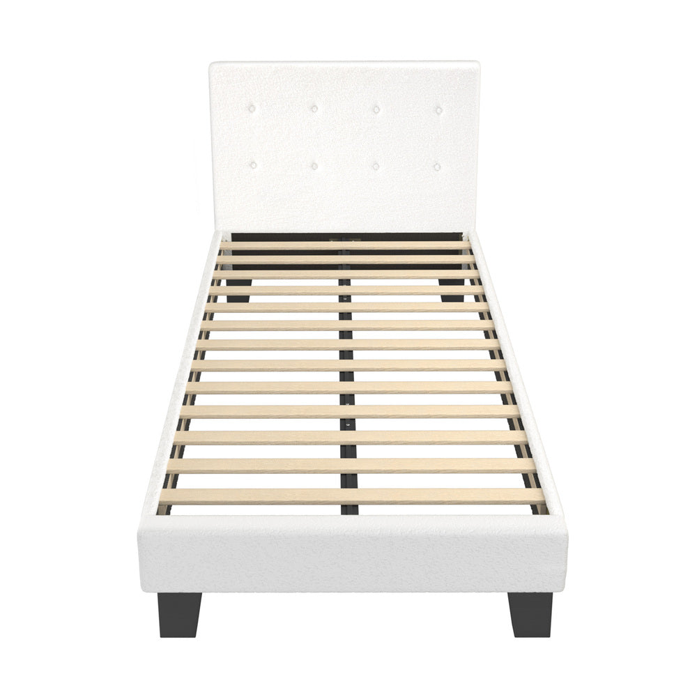 Bed Frame King Single White Boucle