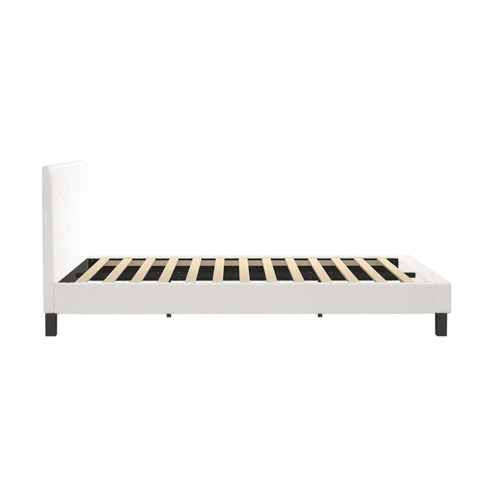Bed Frame King Single White Boucle
