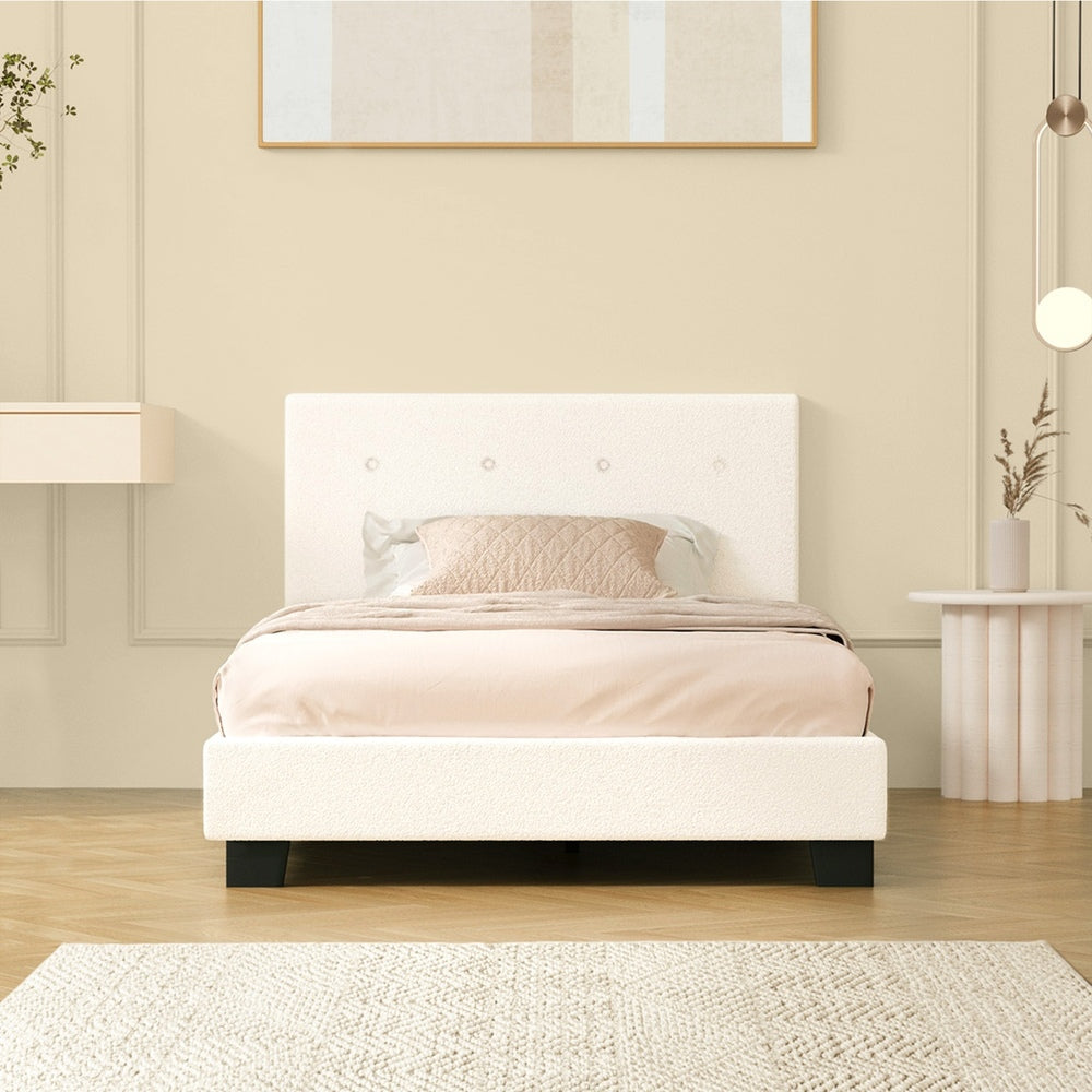 Bed Frame King Single White Boucle