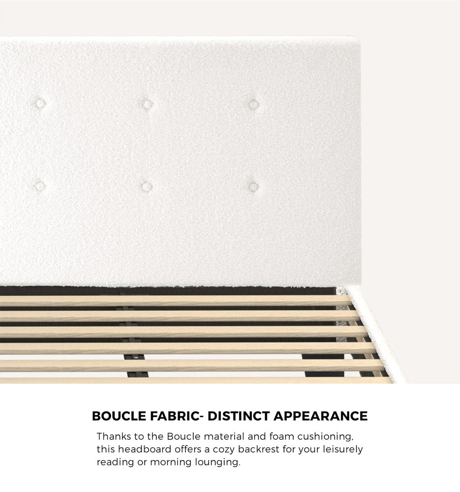 Bed Frame King Single White Boucle