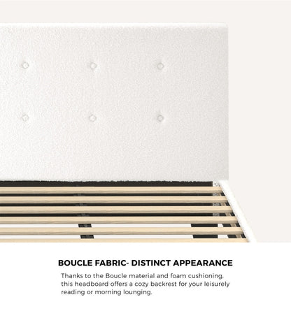 Bed Frame King Single White Boucle