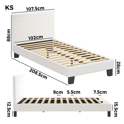 Bed Frame King Single White Boucle