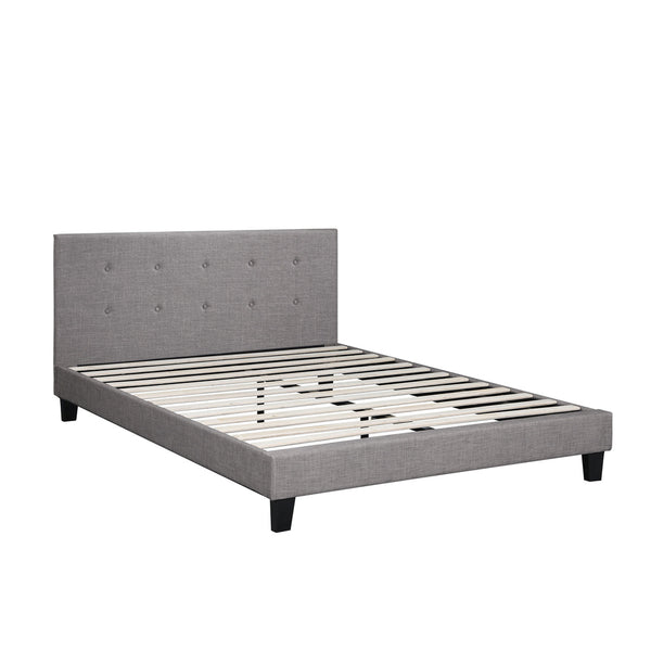  Bed Frame Queen Size Wooden Fabric Grey