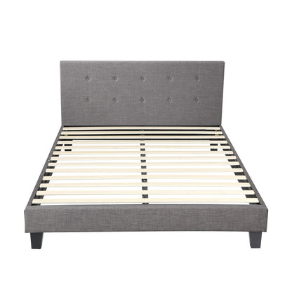 Bed Frame Queen Size Wooden Fabric Grey