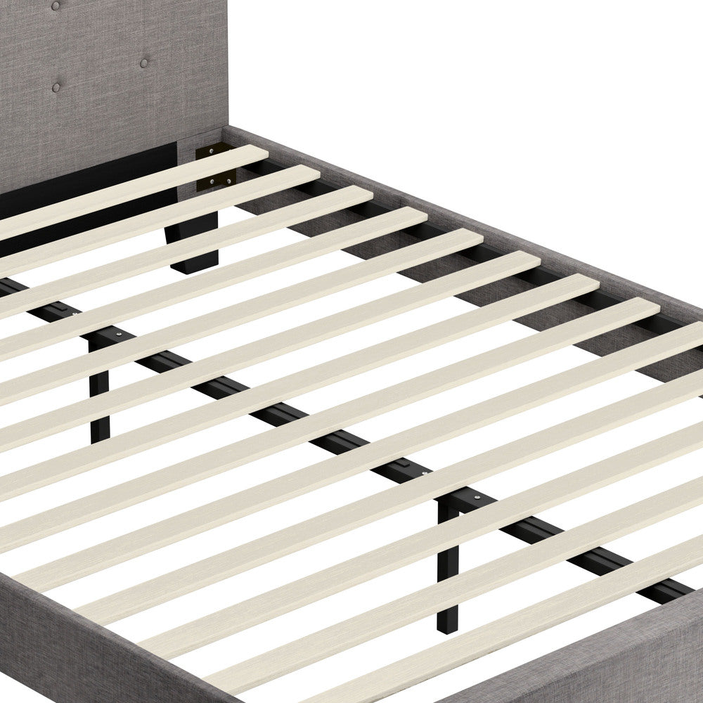 Bed Frame Queen Size Wooden Fabric Grey